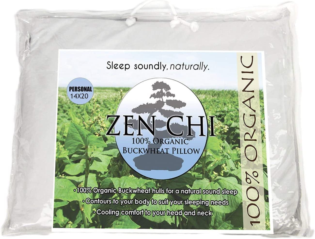 Zen Chi Organic Buckwheat Bed Pillow with Cotton Cover