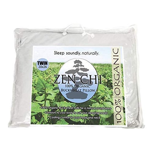 ZEN CHI Buckwheat Pillow Organic Twin Size (20"X26") w Natural Cooling