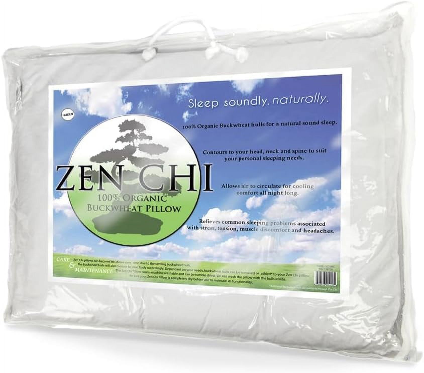 ZEN CHI Organic Queen Size Buckwheat Pillow for Sleeping (20"X30") w