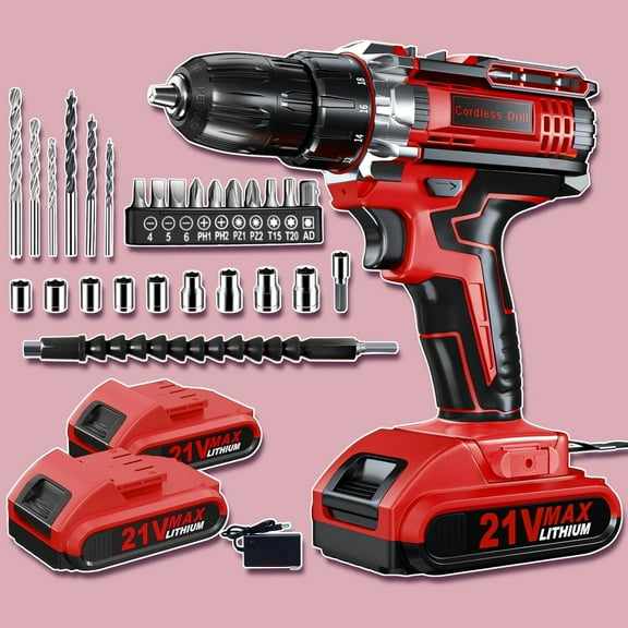 ZEN Drill, 21V Cordless Drill with Dual 2.0Ah Power Pack and Charger, Electric Power Drills Set, 3/8 Inch Chuck, 25+1 Torque, 2 Speed 29 Accessories Tool for DIY, Gifts