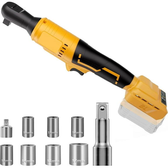 ZEN Electric Ratchet 3/8" for Dewalt 20V Battery,500 RPM Brushless Cordless Ratchet,75 Ft-lbs Electric Ratchet Wrench,7 Sockets, 1/4" Adapter, 3" Extension Bar(Tool only)