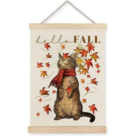 ZEN Fall Wall Decor, Fall Cat Maple Leaf Poster Hanger Frame, Falls Wall Art Posters, Fall Decorations for Home, Farmhouse Autumn Decors, Autumn Decorations Posters, 12x16 Inches