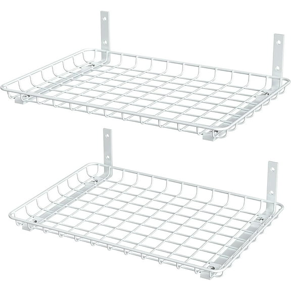 ZEN Garage Wall Shelves 12x18 Inch, Wall Mounted Storage Shelf, Metal Shelf Rack, Heavy-Duty Shelf Organizer 2 Pack, White
