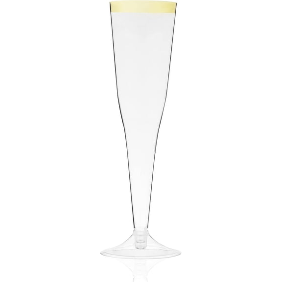 ZEN Gold Rimmed Disposable Champagne Flutes Plastic, Champagne Glasses, Toasting Flutes for Weddings, Cocktails, Birthday, Home Bar, 5.5oz, Set of 12