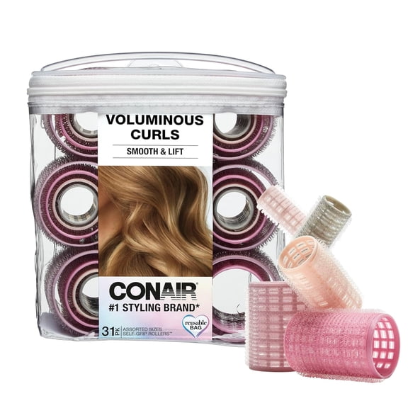 ZEN Heatless Curls Hair Roller - 31 Count, Assorted sizes & Colors - Pink, Gray & Purple - Overnight Curl Rollers w/storage case