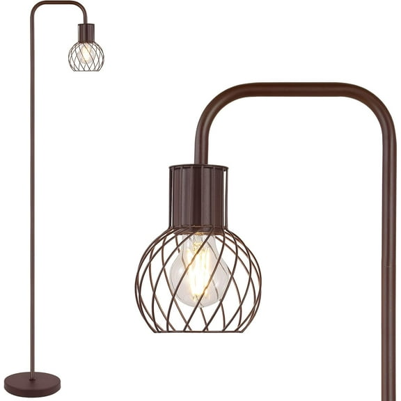 ZEN Industrial Standing Lamp with 6W LED Bulb, Foot Switch - Modern Metal Lamp for Living Room, Bedroom, Office - Vintage Rustic Minimalist Farmhouse Stand Up Lamps Brown