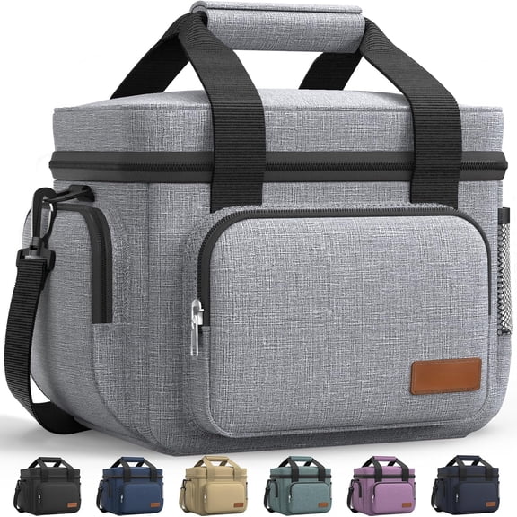 ZEN Lunch Box for Men and Women - Leak-Proof Insulated Lunch Cooler Bag with Adjustable Strap, Multiple Pockets for Office, Picnic, Hiking, Beach, 1 Layer, 8L, Grey, 9.8" x 8.7" x 5.9"
