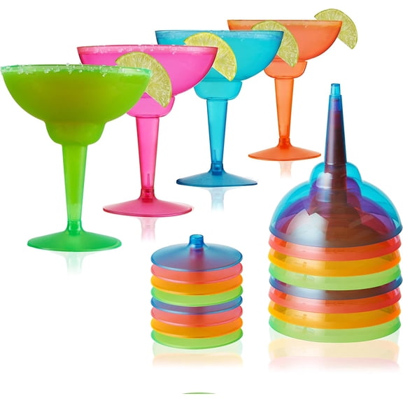 ZEN Plastic Margarita Glasses, Disposable Margarita Glass Cups, Colorful Cocktail Glasses, Perfect for Pool and Beach Party, Holidays, BBQs, Indoor & Outdoor Parties, 12 oz, Set of 12, Multicolor