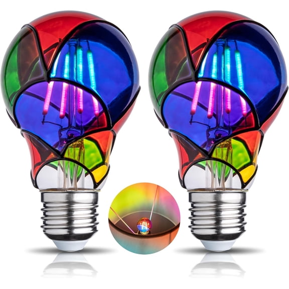 ZEN Stained Glass Light Bulb, Rainbow Painted, 4W 120V, Multi Colored Indoor, Fun & Romantic