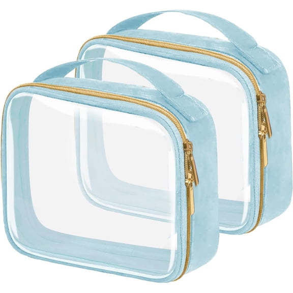 ZEN Travel Toiletry Bag,2 Pack Clear Makeup Bags with Handles,Quart Size Clear Cosmetic Bags for Traveling Women,Men,Carry on Airport Airline Compliant Bag,Blue
