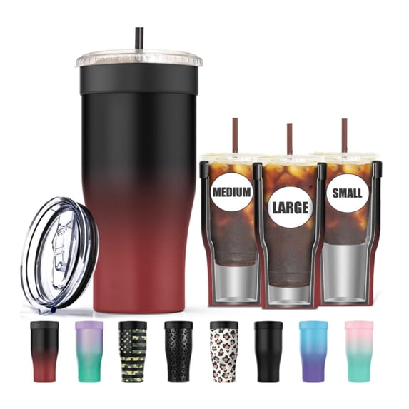 ZEN Universal Iced Coffee Sleeve - Upgraded Double Wall Reusable Stainless Steel Holder Sleeves Insulator for Cold Drinks Fits Starbucks Dunkin Donuts McDonalds Small Medium Large Cup (Dark Flame)
