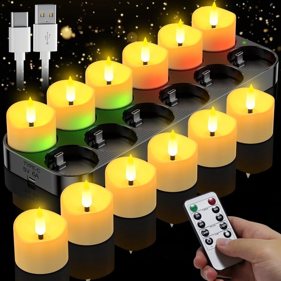 ZEN Upgraded Rechargeable Tea Lights 12 Pack, Flameless Tea Light Candles with Charging Base and Remote & 24H Timer - Can Last 100+ Hours Battery Candles for Votive, Wedding, Halloween, Christmas