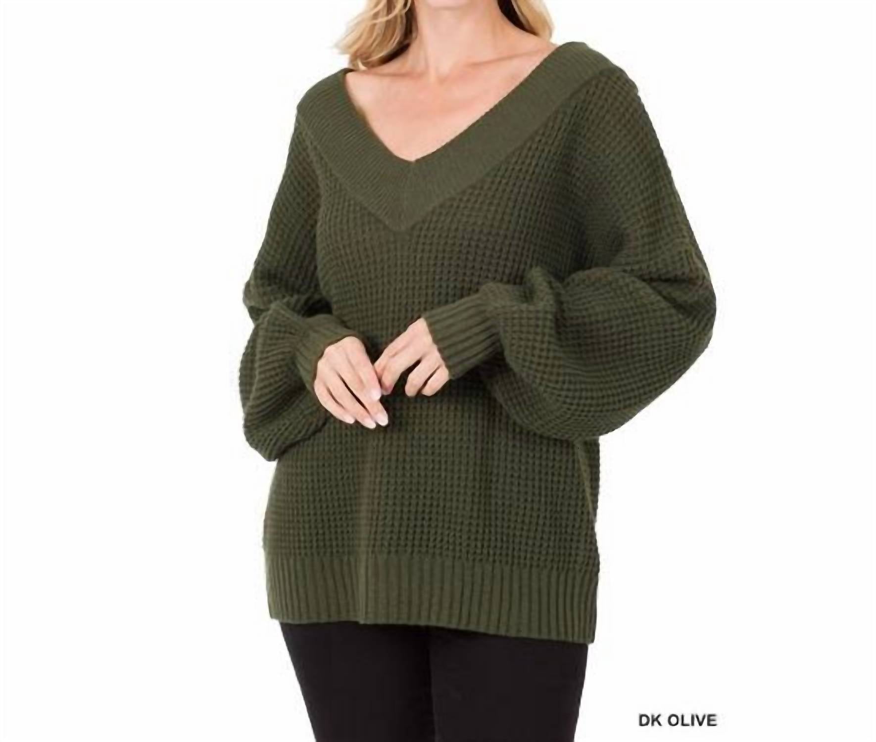 ZENANA Balloon Sleeve Wide V Neck Sweater Walmart
