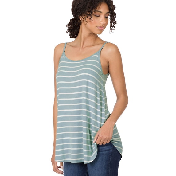 (ZENANA) Front-Back Reversible (Vneck-ScoopNeck Reversible) Spaghetti Cami Blue grey_Striped S