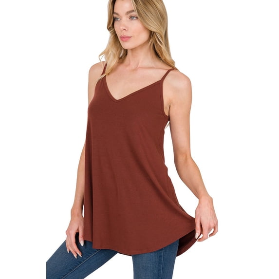 (ZENANA) Front-Back Reversible (Vneck-ScoopNeck Reversible) Spaghetti Cami Rust/XL