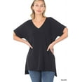 thumbnail image 1 of (ZENANA) Rolled Short Sleeve Side Slit Hi-Low Hem Top_ Regular and Plus Size, 1 of 5