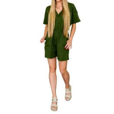 ZENANA Short Sleeve V-Neck Romper