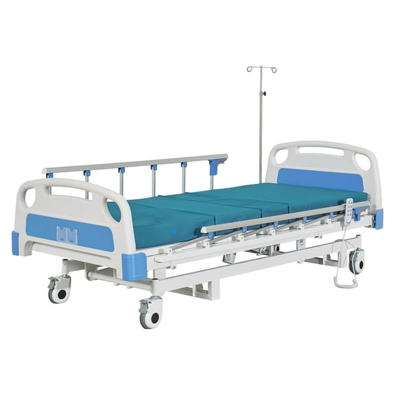 ZENART 3 Functions Full Electric Hospital Bed ICU Bed for Home and Hospital use with Thick Mattress & IV Pole