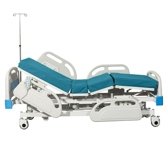 ZENART 5 Functions Full Electric Hospital Bed ICU Bed for Home and Hospital use with Thick Mattress & IV Pole