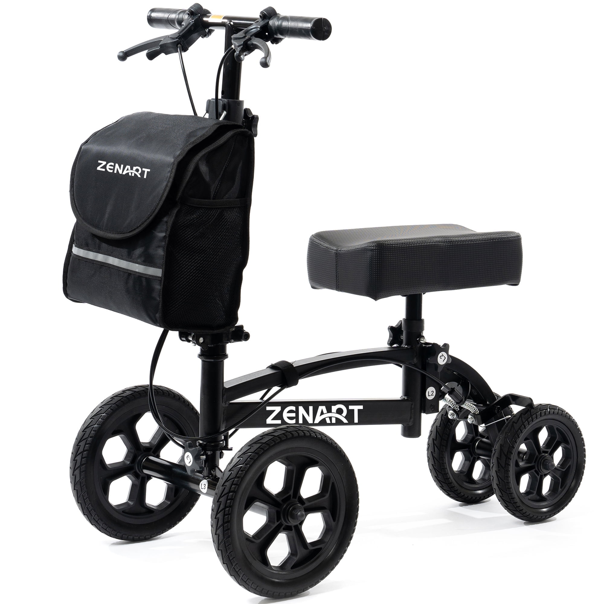 ZENART All-terrain Knee Scooter Foldable Walker for Foot Injuries Adult Crutch Alternative,Black