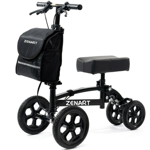 ZENART All-terrain Knee Scooter Foldable Walker for Foot Injuries Adult Crutch Alternative,Black