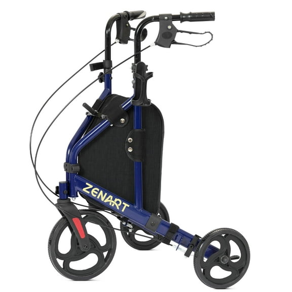 ZENART Foldable 3 Wheel Rollator Walker Lightweight for Seniors with 10" Wheel, Blue