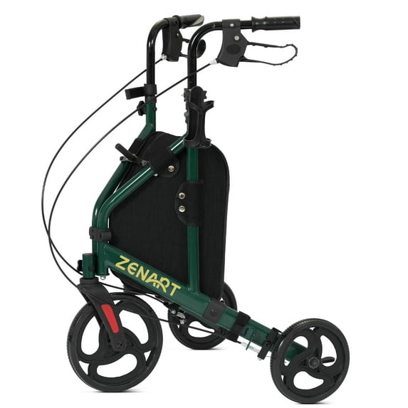 ZENART Foldable 3 Wheel Rollator Walker Lightweight for Seniors with 10" Wheel, Green