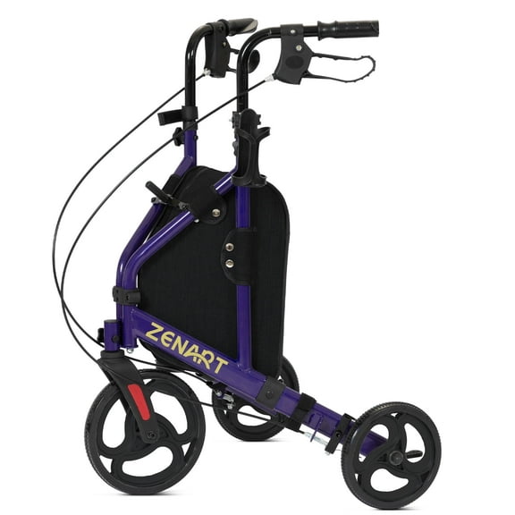 ZENART Foldable 3 Wheel Rollator Walker Lightweight for Seniors with 10" Wheel, Purple