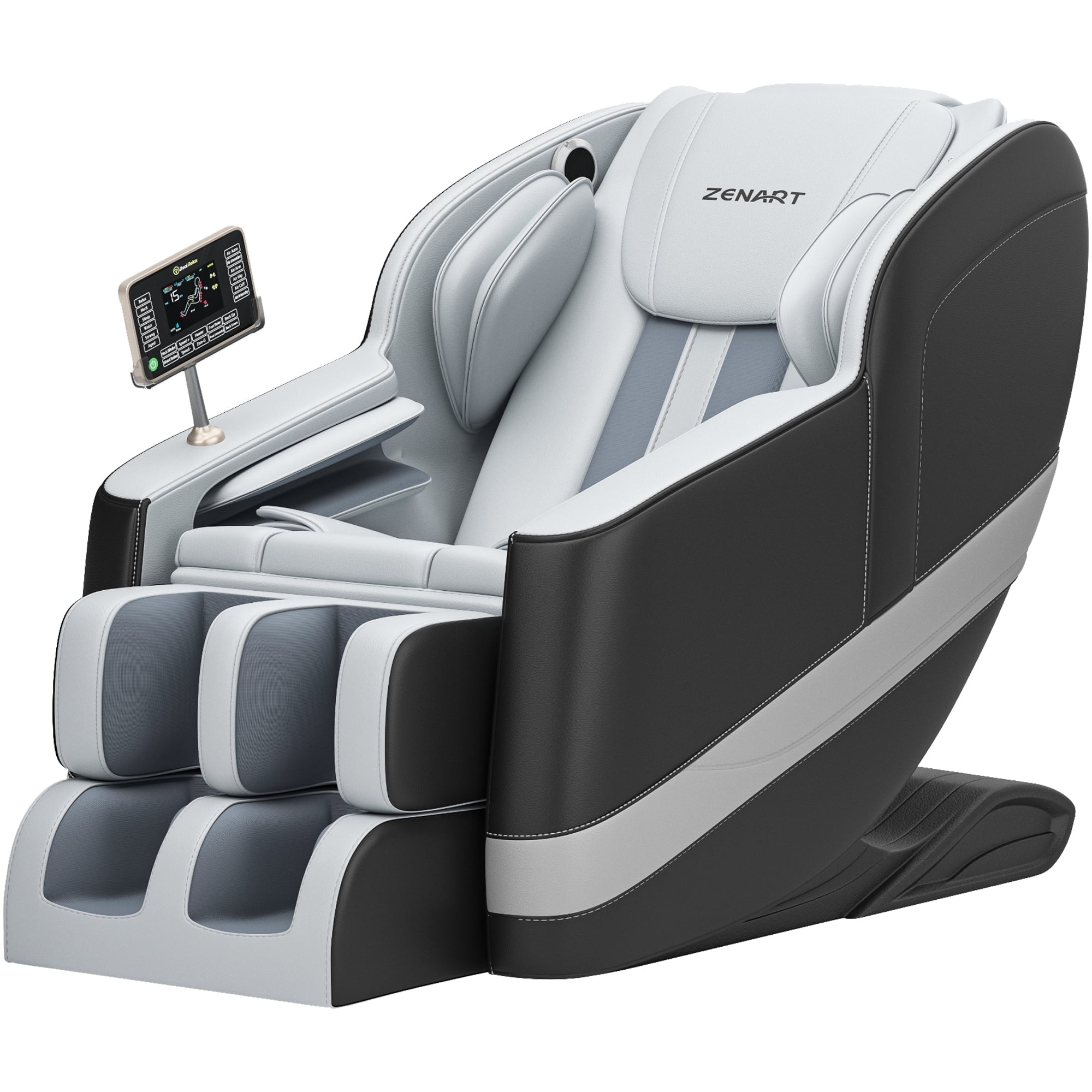 ZENART Full Body Massage Chair Recliner with Zero Gravity, Heating, Bluetooth Speaker, Airbags, Foot Roller, for Home Office, Black & Gray