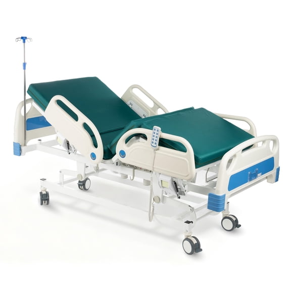 ZENART Full Electric 5 Function Hospital Bed with Mattress & IV Pole, Adjustable Backrest and Knee Rest for Home Care