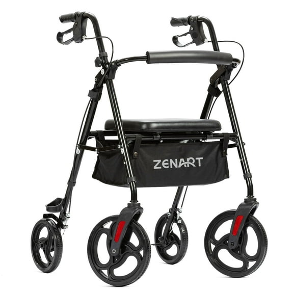 ZENART Mobility Rollator Walker for Seniors Adult with Adjustable Seat and 10" Wheels, Black