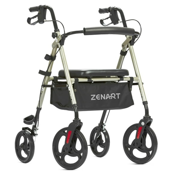 ZENART Mobility Rollator Walker for Seniors Adult with Adjustable Seat and 10" Wheels, Champagne Gold
