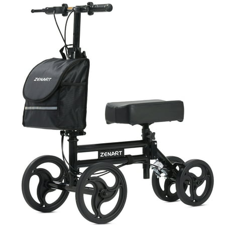 ZENART Steerable Knee Scooter Foldable Walker for Foot Surgery Adult Crutch Alternative, Black