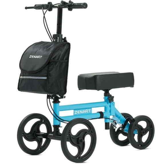 ZENART Steerable Knee Scooter Foldable Walker for Foot Surgery Adult Crutch Alternative, Blue