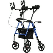 ZENART Upright Rollator Walker for Seniors, Foldable Stand up Rolling Mobility aids with Padded Seat,Blue