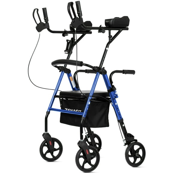 ZENART Upright Rollator Walker for Seniors, Foldable Stand up Rolling Mobility aids with Padded Seat,Blue
