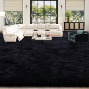 ZENELESS 10'x14' Black Plush Shaggy Rug,Extra Large Soft Indoor Modern Fluffy Carpet for Stylish Home Decor