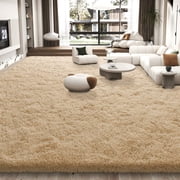 ZENELESS 10'x14' Light Brown Plush Shaggy Rug, Extra Large Soft Indoor Modern Fluffy Carpet for Stylish Home Decor