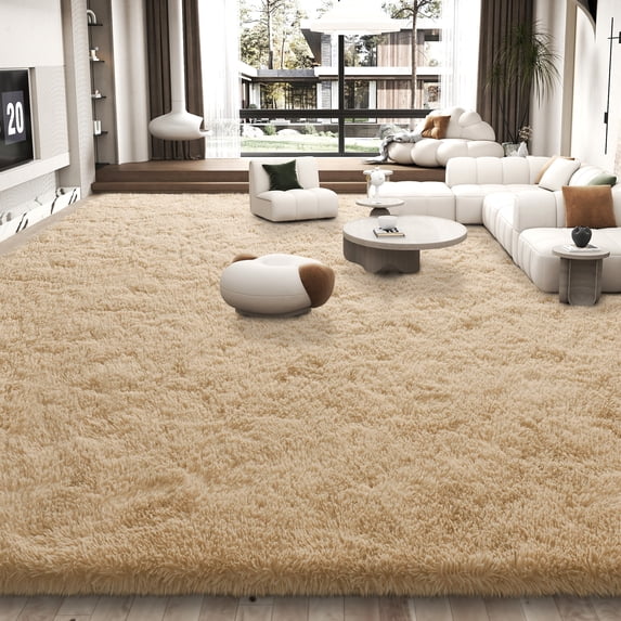 ZENELESS 10'x14' Light Brown Plush Shaggy Rug, Extra Large Soft Indoor Modern Fluffy Carpet for Stylish Home Decor