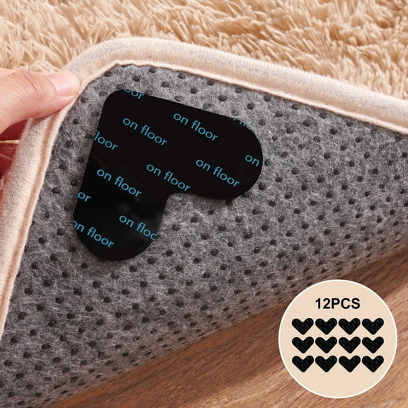 ZENELESS 12 Pcs Rug Tape,Non Slip Rug Gripper,Under Rug Carpet Tape for Hardwood Floors and Tiles,Heart (Black)