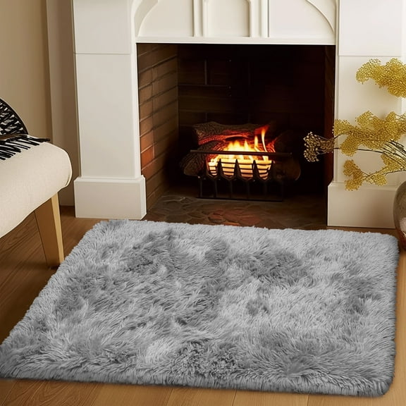 ZENELESS 2'x3' Tie-dye Grey Shag Area Rug Indoor Rug for Living Room, Bedroom, Kids Room Home Decor