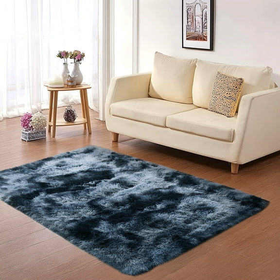 ZENELESS 2x3ft Fluffy Rug,Small Entryway Carpets,Non-slip Soft Doormats for Doorways Bedrooms Kitchen Bathroom Office Hallway Tie-dye Blue and Gray