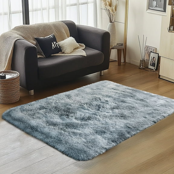 ZENELESS 2x3ft Fluffy Rug,Small Entryway Carpets,Non-slip Soft Doormats for Doorways Bedrooms Kitchen Bathroom Office Hallway Tie-dye Silver and Gray
