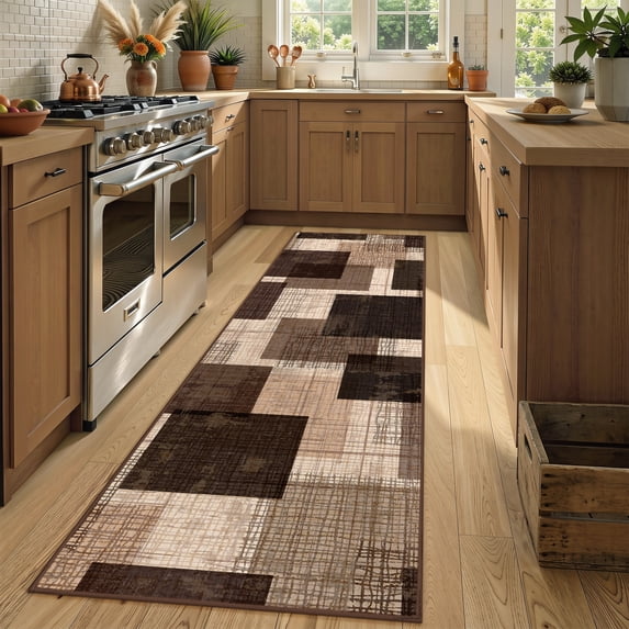 ZENELESS 2x6 Hallway Runner Rug, Soft Geometric Stain Resistant Carpet for Entryway Kitchen Bedroom Bathroom Laundry, Dark Brown
