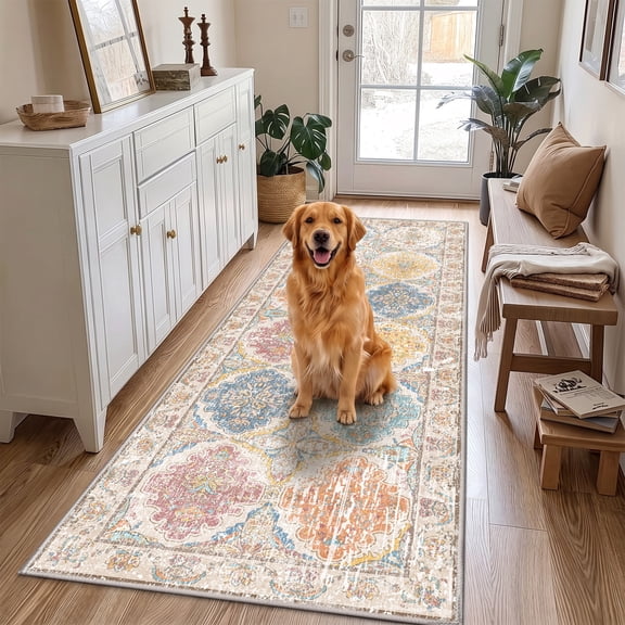 ZENELESS 2x6 Hallway Washable Runner Rug, Multicolor Entryway Rug, Vintage Soft Floor Mat for Kitchen Hallway Bedroom Beside Laundry Room Bathroom