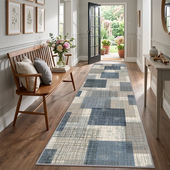 ZENELESS 3x10 Long Hallway Runner Rug, Machine Washable Entryway Indoor Rug, Soft Ultra-Thin Throw Entry Floor Mat, Blue