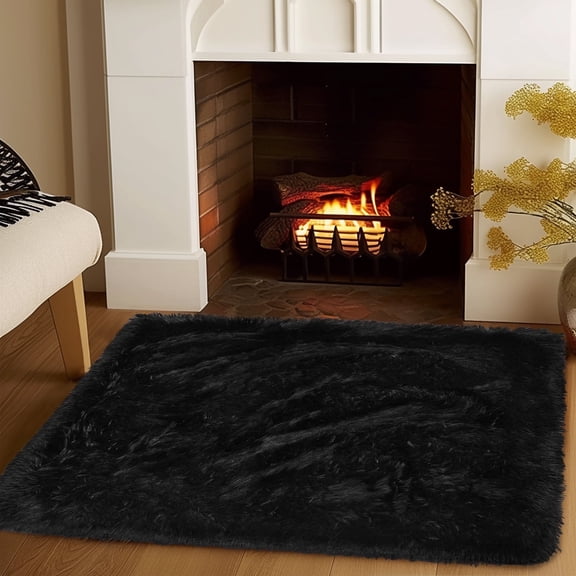 ZENELESS 3x5ft Black Cozy Fluffy Area Rug Shaggy Rugs for Bedroom Kids Room Nursery Indoor Carpet