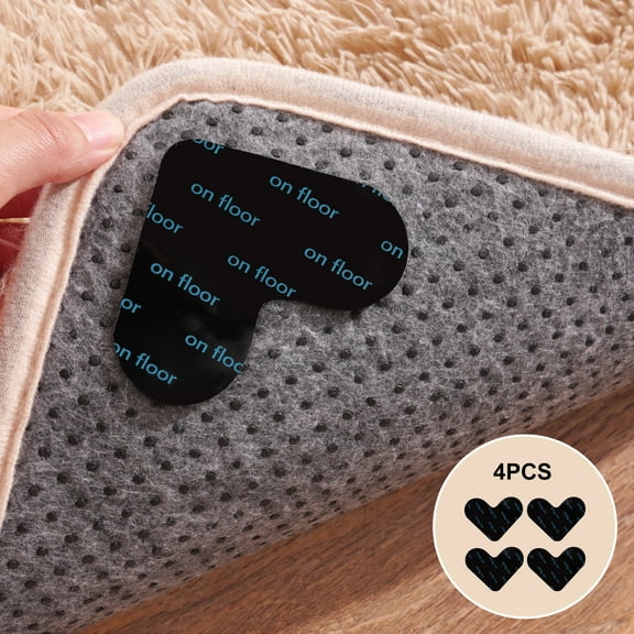 ZENELESS 4 Pcs Rug Tape,Non Slip Rug Gripper,Under Rug Carpet Tape for Hardwood Floors and Tiles,Heart (Black)