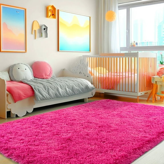 ZENELESS 4'x6' Soft Rug Indoor Modern Fluffy Area Rugs for Kids Room Bedroom Carpet Home Decor Pink