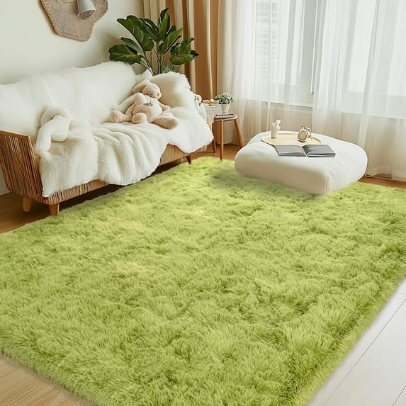 ZENELESS 4x6ft Fluffy Rugs,Super Soft Indoor Modern Carpets,Anti-skid Fuzzy Area Rug for Teens Dorm Nursery Bedroom Home Decor Grass Green